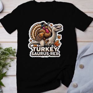 Herbstliches Erntedankfest T-Shirt, Traditionell Amerika Kanada Top, Lustiges Dino T-Rex Truthahn Shirt, Festliches Geflügel Kürbis Tee