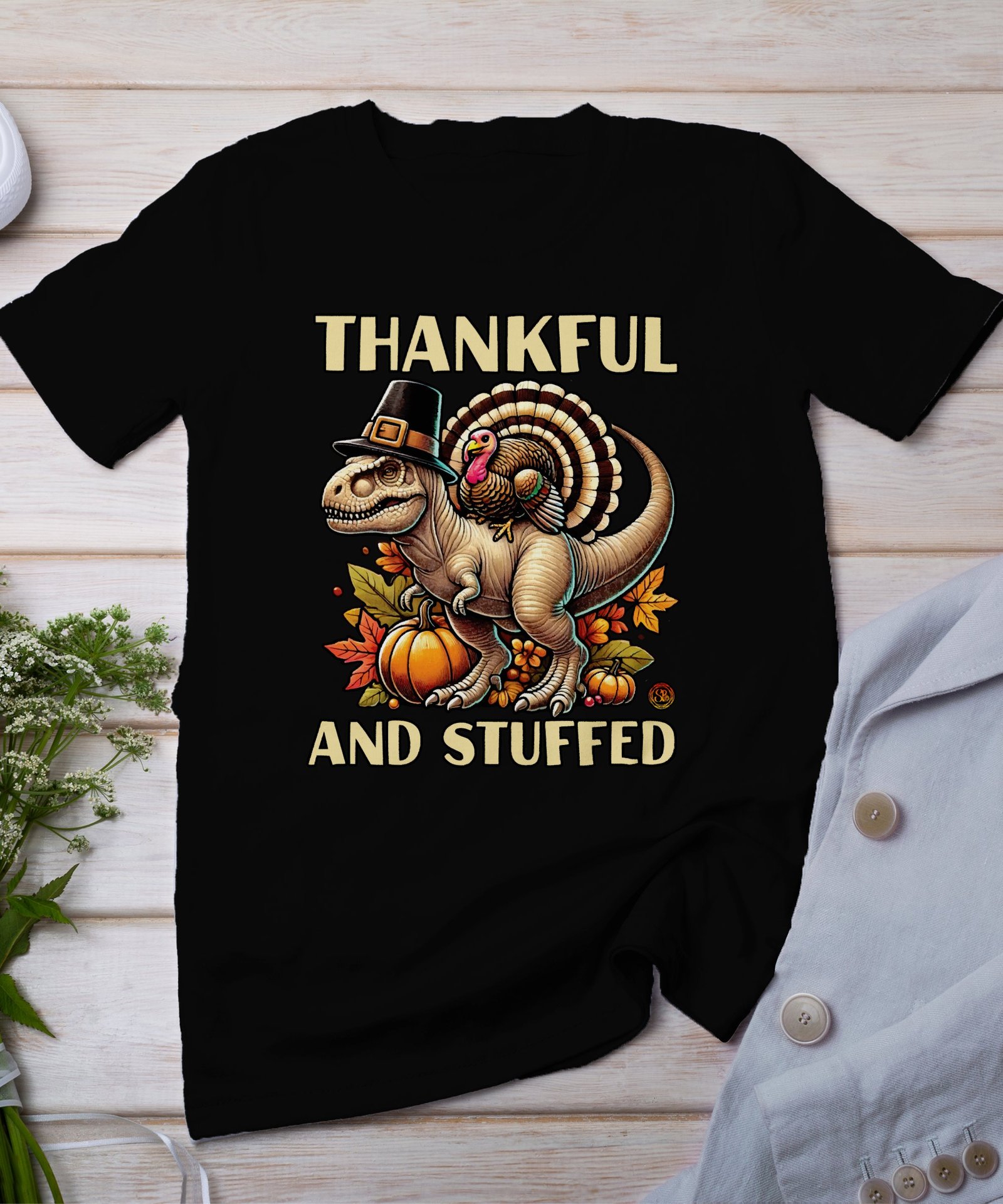 Herbstliches Erntedankfest T-Shirt, Traditionell Amerika Kanada Top, Lustiges Dino T-Rex Truthahn Shirt, Festliches Geflügel Kürbis Tee