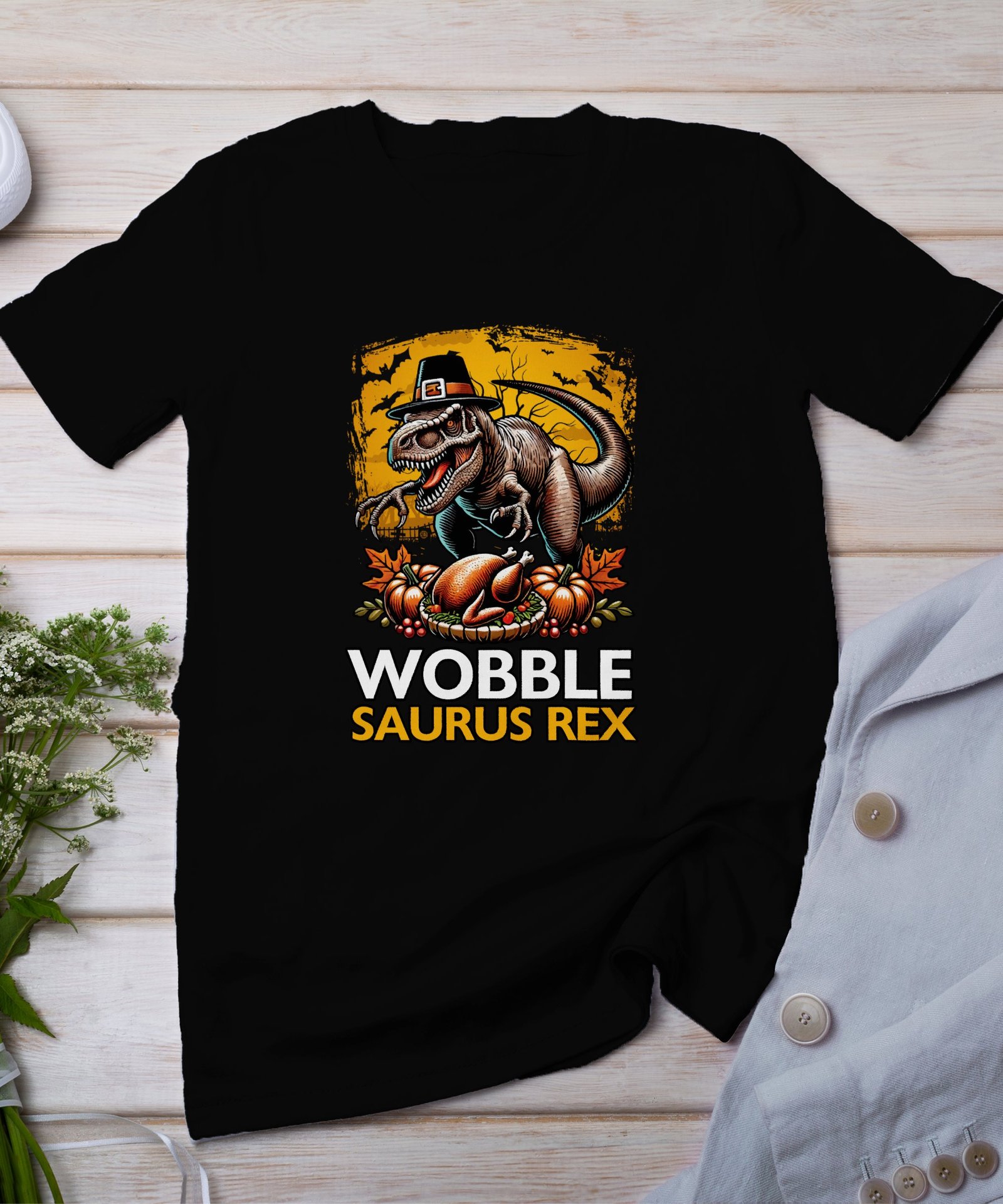 Herbstliches Erntedankfest T-Shirt, Traditionell Amerika Kanada Top, Lustiges Dino T-Rex Truthahn Shirt, Festliches Geflügel Kürbis Tee