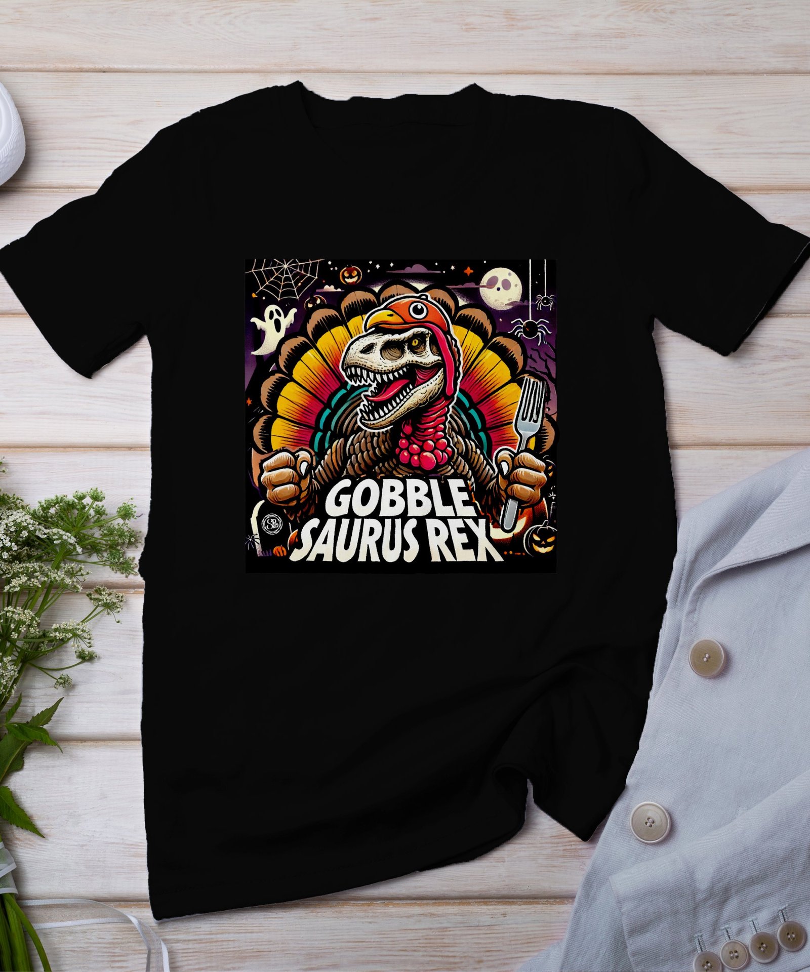 Herbstliches Erntedankfest T-Shirt, Traditionell Amerika Kanada Top, Lustiges Dino T-Rex Truthahn Shirt, Festliches Geflügel Kürbis Tee