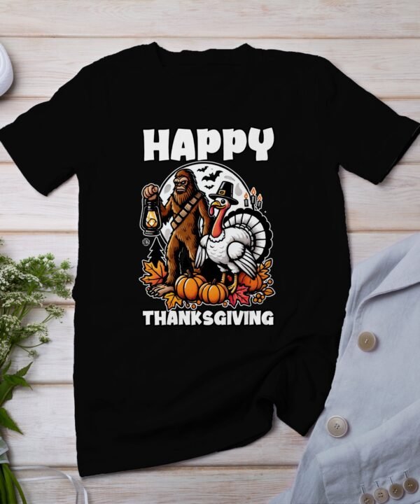 Herbstliches Erntedankfest T-Shirt, Traditionell Amerika Kanada Wandern Top, Lustiges Truthahn Bigfoot Shirt, Festliches Geflügel Kürbis Tee