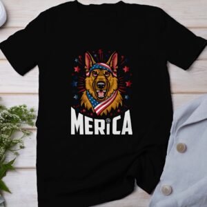 Amerikanischer Schäferhund T-Shirts USA Flagge Shirts 4. Juli Patrioten Dinosaurier Shirts T-Rex Shirts Merica Hund Freiheit Demokratie