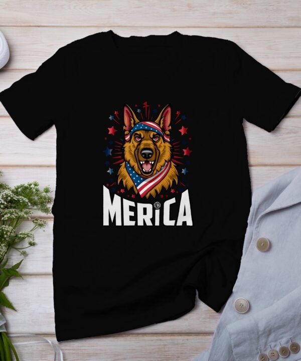 Amerikanischer Schäferhund T-Shirts USA Flagge Shirts 4. Juli Patrioten Dinosaurier Shirts T-Rex Shirts Merica Hund Freiheit Demokratie