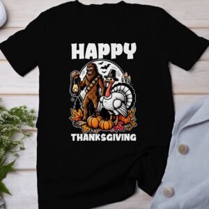 Herbstliches Erntedankfest T-Shirt, Traditionell Amerika Kanada Wandern Top, Lustiges Truthahn Bigfoot Shirt, Festliches Geflügel Kürbis Tee