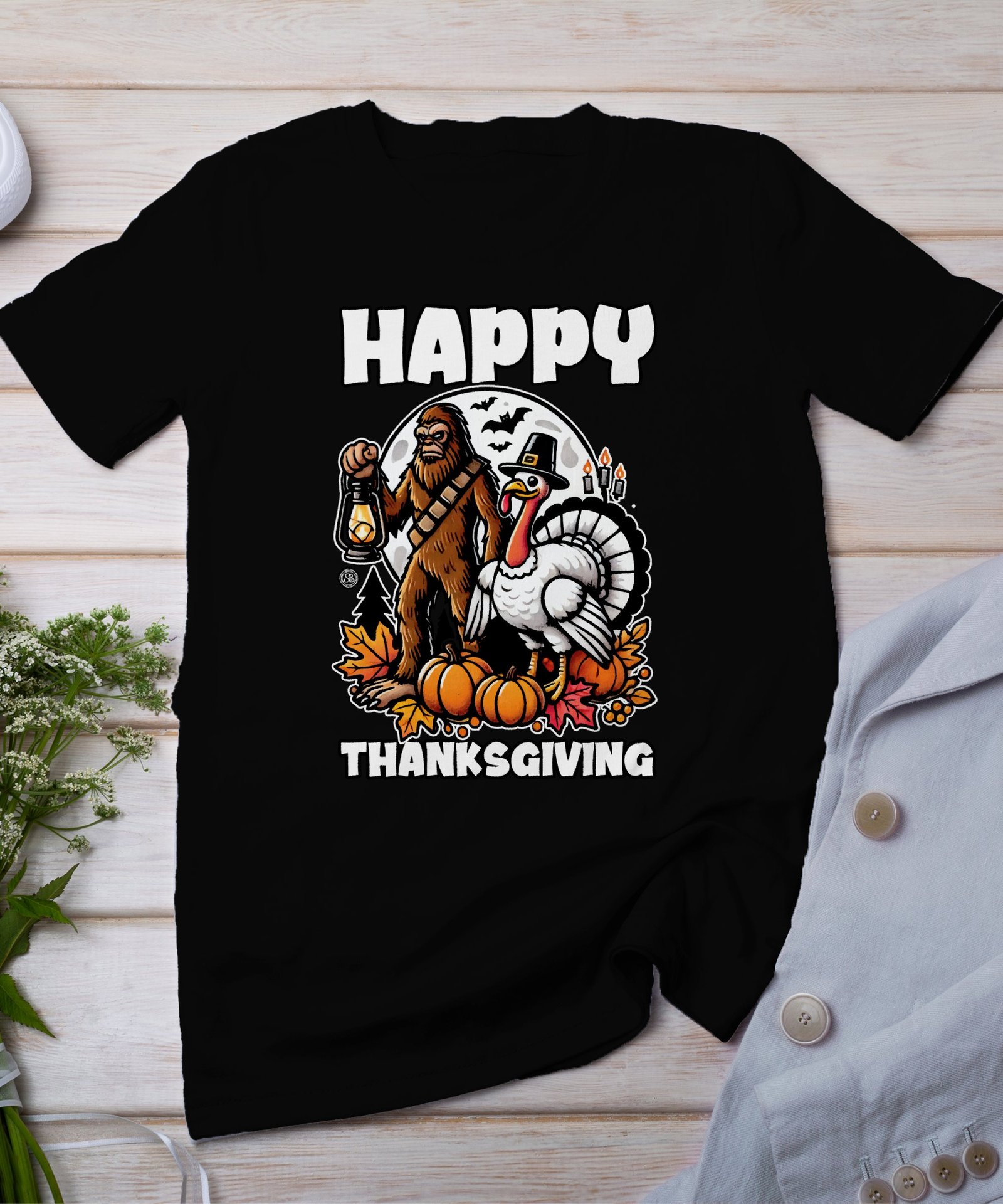 Herbstliches Erntedankfest T-Shirt, Traditionell Amerika Kanada Wandern Top, Lustiges Truthahn Bigfoot Shirt, Festliches Geflügel Kürbis Tee