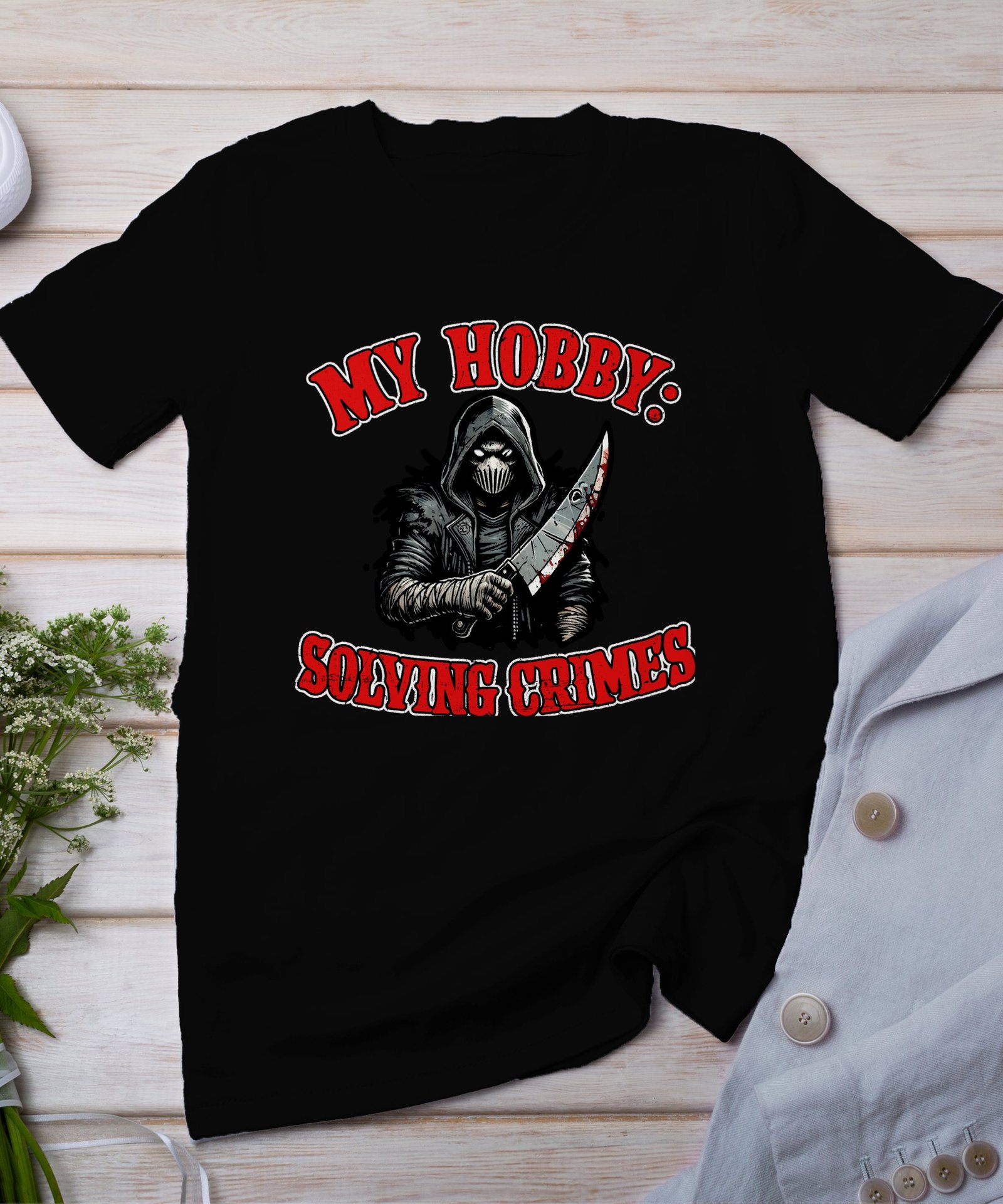 Kriminalfälle True Crime T-Shirt, Mystische Horror Geschichten für Krimi Fans Tee, Rätsel Maskierter Verbrecher Top, Ermittlungen Shirt