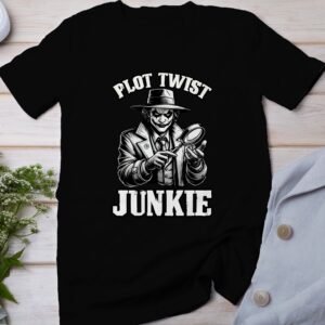 Buch Junkie True Crime T-Shirt, Mystische Horror Geschichten für Krimi Fans Tee, Rätsel Verdächtiger Detektiv Top, Joker Ermittlungen Shirt