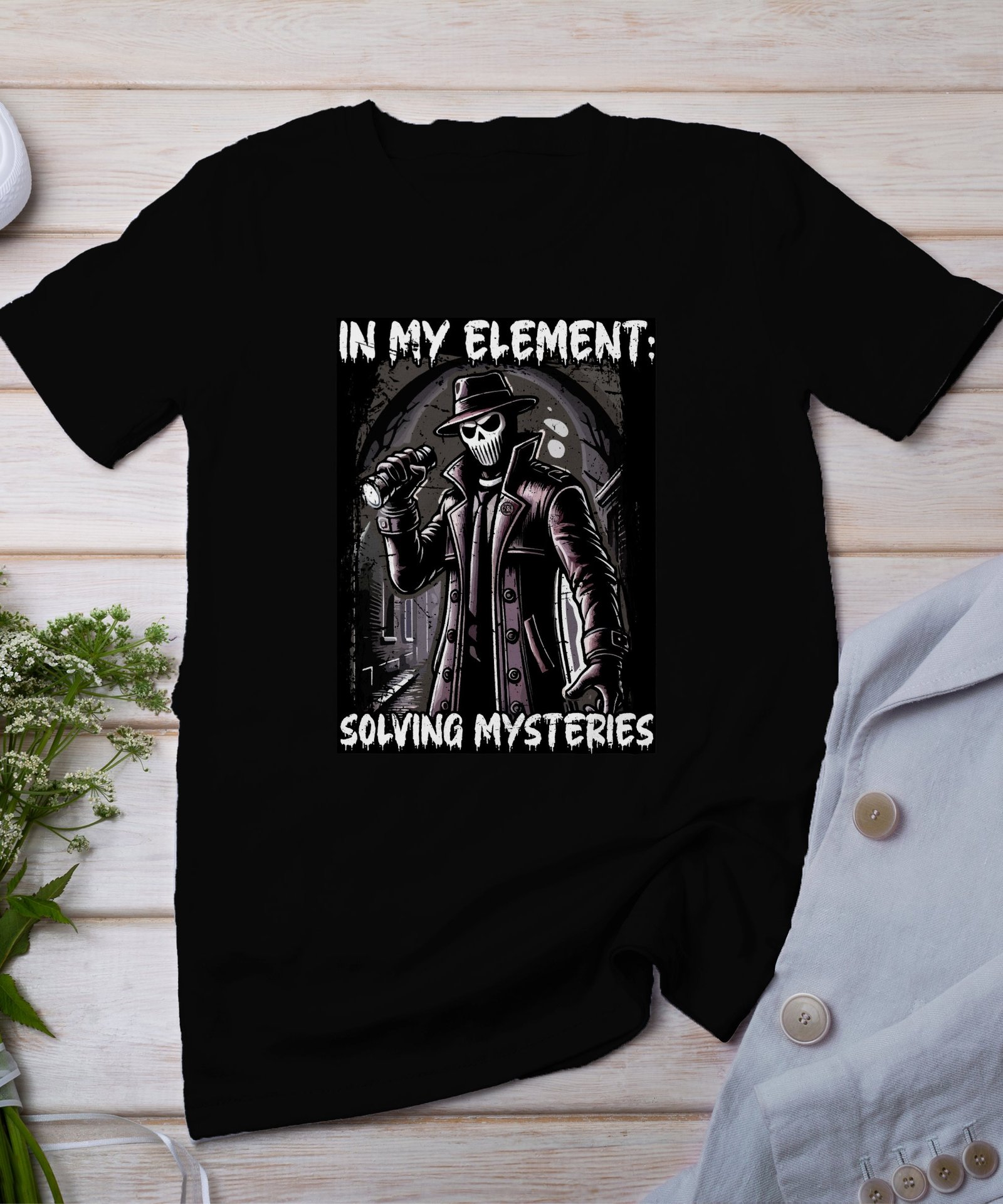 Kriminalfälle True Crime T-Shirt, Mystisches Lösen von Horror Geschichten für Krimifans Tee, Maskiertes Detektiv Top, Ermittlungen Shirt