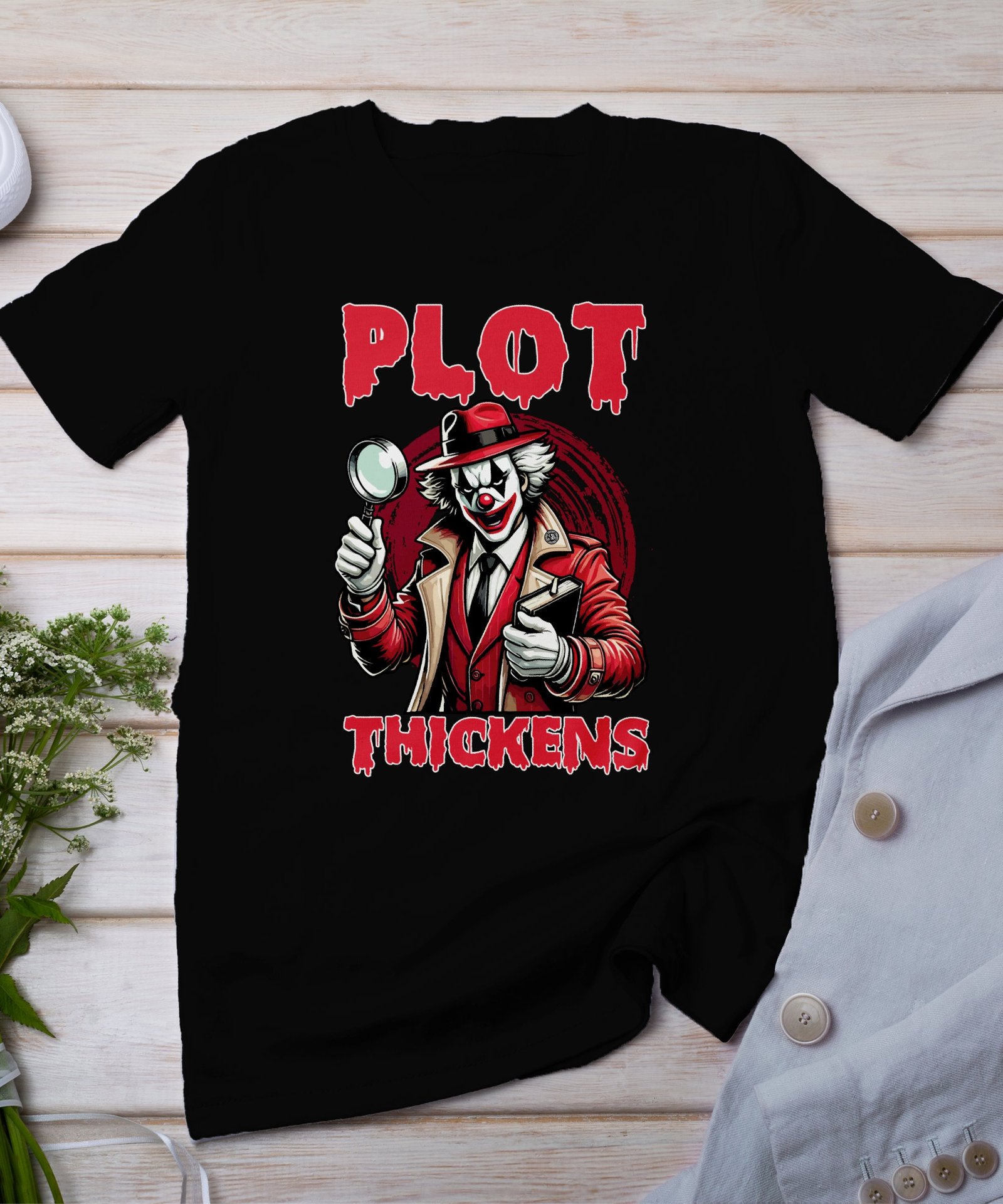Kriminalfall True Crime T-Shirt, Horror Clown Geschichten für Krimi Fans Tee, Rätsel Verdächtiger Detektiv Top, Joker Ermittlungen Shirt