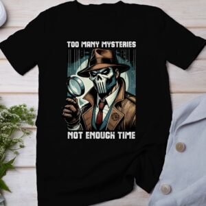 Kriminalfälle True Crime T-Shirt, Maskierte Horror Geschichten für Krimi Fans Tee, Motiv Rätsellösen Detektiv Top, Lupe Ermittlungen Shirt