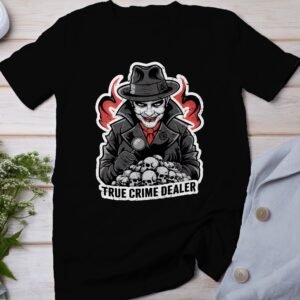 Kriminalfälle True Crime T-Shirt, Mystische Horror Geschichten für Krimifans Tee, Rätsel Maskierter Verbrecher Top, Ermittlungen Joker Shirt