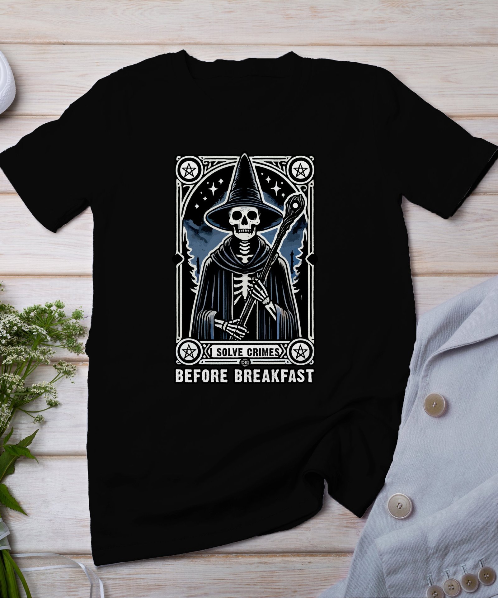 Kriminalfälle Tarot Karten T-Shirt, Mystische Tarotkarten für Krimi Fans Tee, Esoterik Kartenlegen Detektiv Top, Tarotdeck Wahrsager Shirt