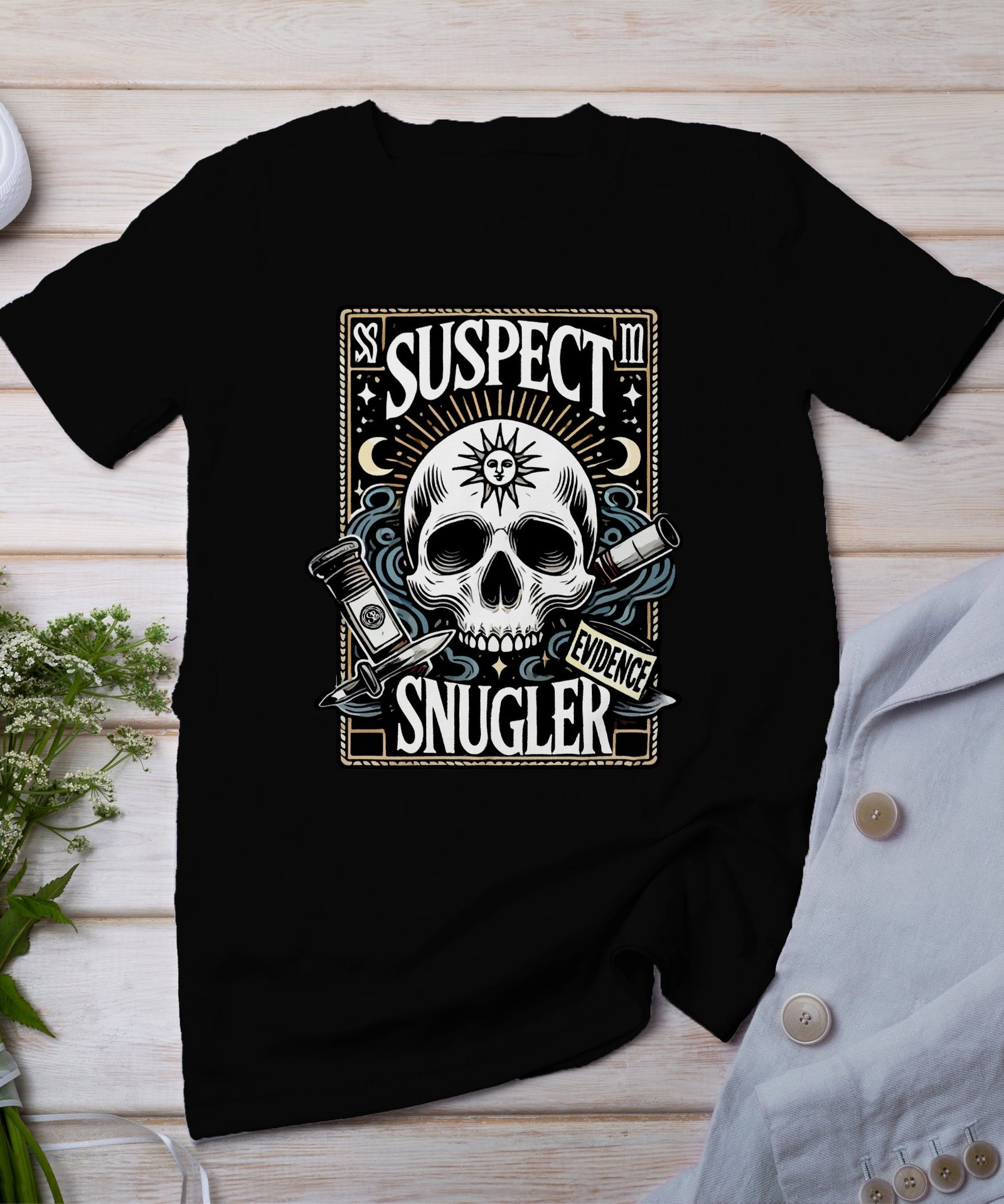 Kriminalfälle Tarot Karten T-Shirt, Mystische Tarotkarten für Krimi Fans Tee, Esoterik Kartenlegen Detektiv Top, Tarotdeck Wahrsager Shirt