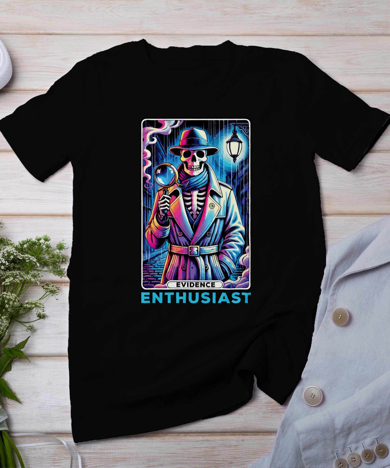 Kriminalfälle Tarot Karten T-Shirt, Mystische Tarotkarten für Krimi Fans Tee, Esoterik Kartenlegen Detektiv Top, Tarotdeck Wahrsager Shirt