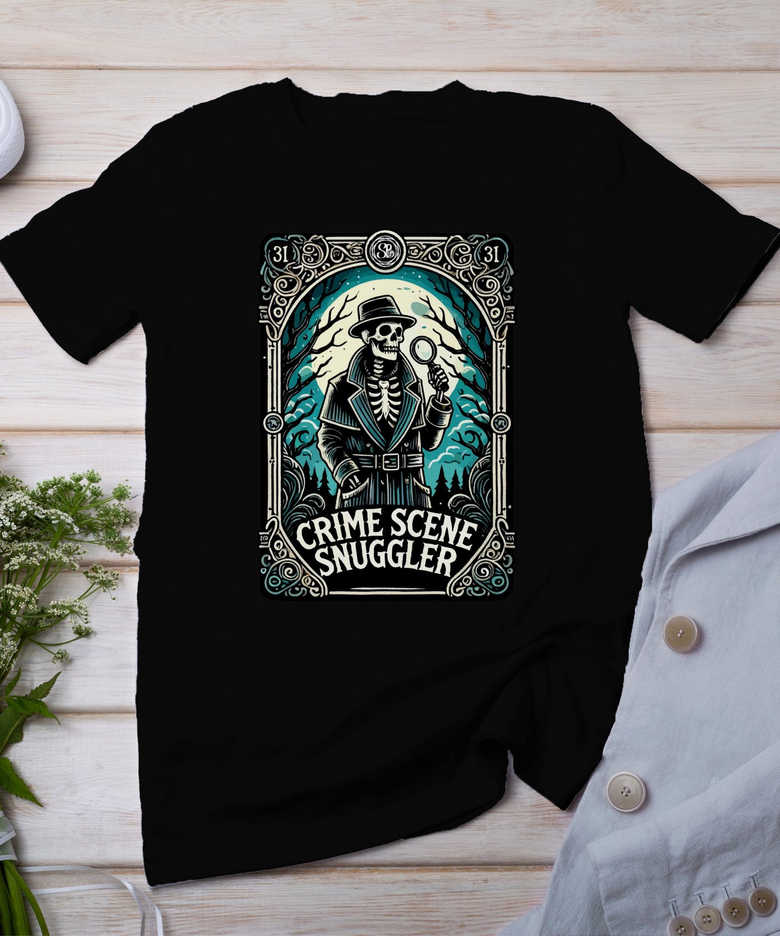 Kriminalfälle Tarot Karten T-Shirt, Mystische Tarotkarten für Krimi Fans Tee, Esoterik Kartenlegen Detektiv Top, Tarotdeck Wahrsager Shirt