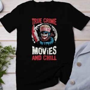 Kriminalfälle True Crime T-Shirt, Popcorn Horrorfilm Geschichten für Krimi Fans Tee, Rätsel Maskierter Verbrecher Top, Ermittlungen Shirt
