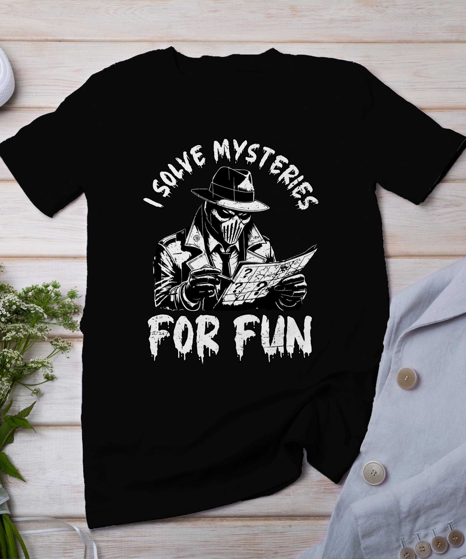 Kriminalfälle True Crime T-Shirt, Mystische Horror Geschichten für Krimi Fans Tee, Rätsel Maskierter Verbrecher Top, Ermittlungen Shirt
