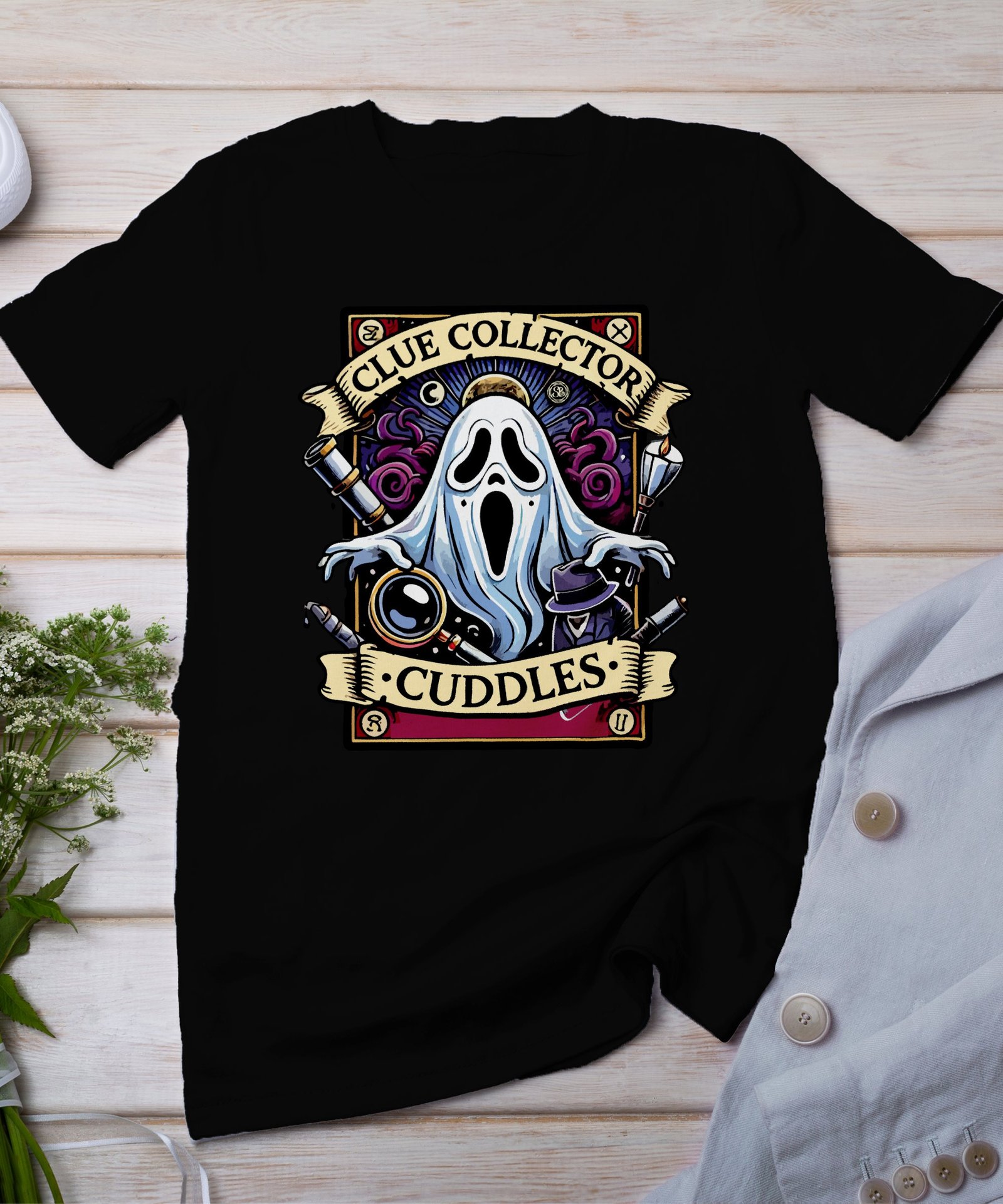 Kriminalfälle Tarot Karten T-Shirt, Mystische Tarotkarten für Krimi Fans Tee, Esoterik Kartenlegen Detektiv Top, Tarotdeck Wahrsager Shirt