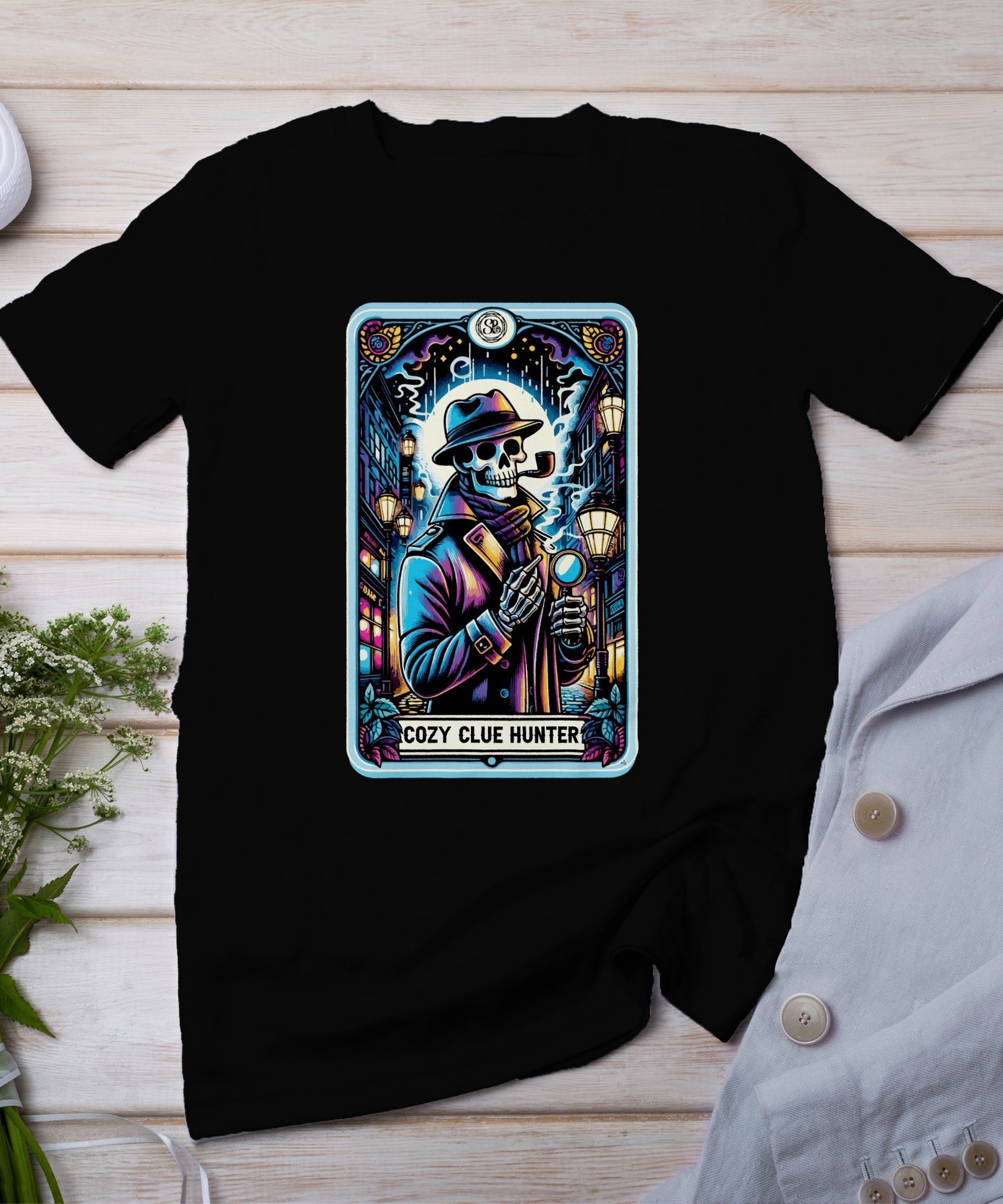 Kriminalfälle Tarot Karten T-Shirt, Mystische Tarotkarten für Krimi Fans Tee, Esoterik Kartenlegen Detektiv Top, Tarotdeck Wahrsager Shirt
