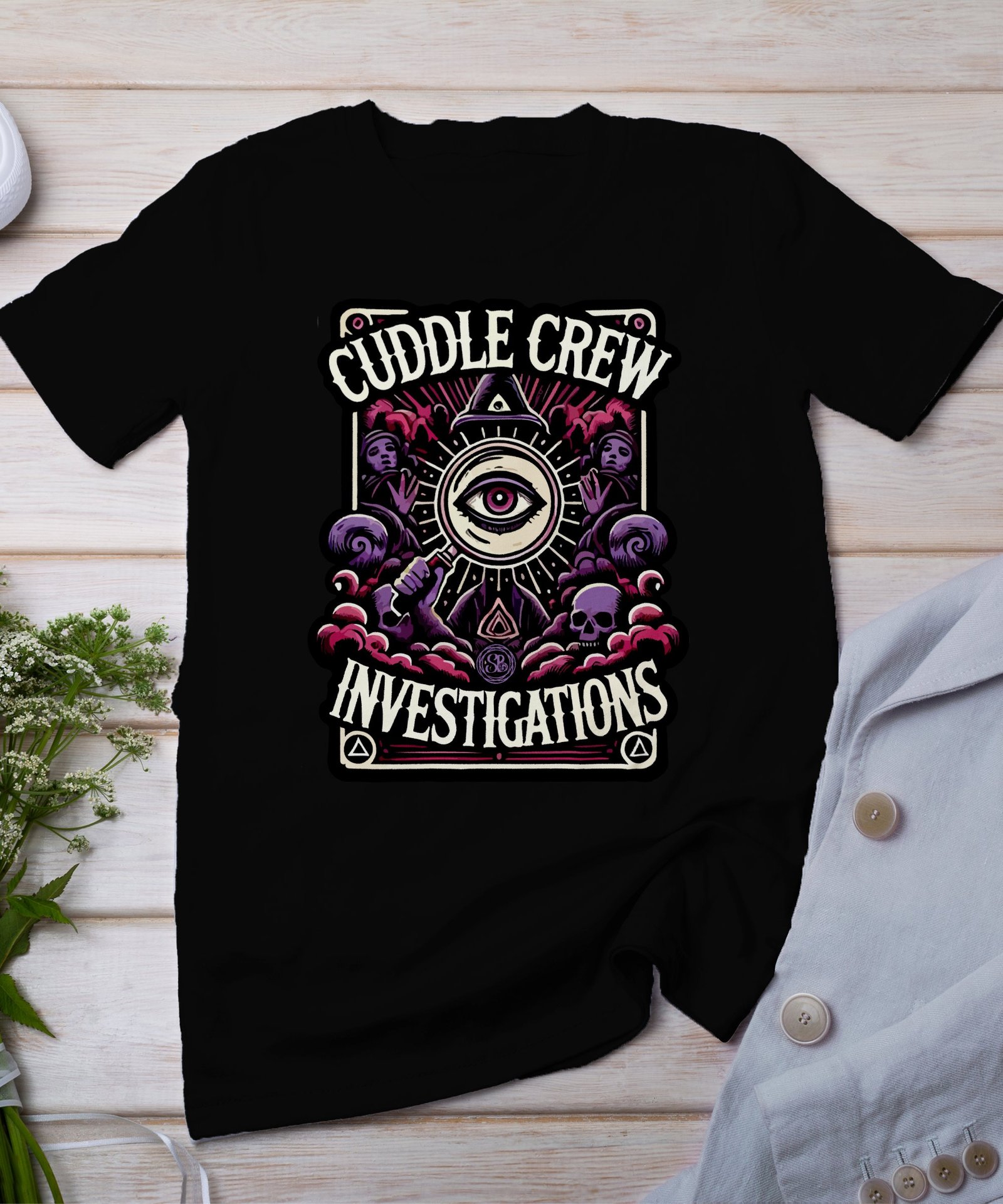 Kriminalfälle Tarot Karten T-Shirt, Mystische Tarotkarten für Krimi Fans Tee, Esoterik Kartenlegen Detektiv Top, Tarotdeck Wahrsager Shirt