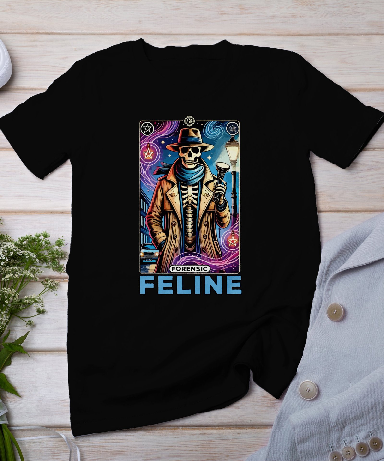 Kriminalfälle Tarot Karten T-Shirt, Mystische Tarotkarten für Krimi Fans Tee, Esoterik Kartenlegen Detektiv Top, Tarotdeck Wahrsager Shirt