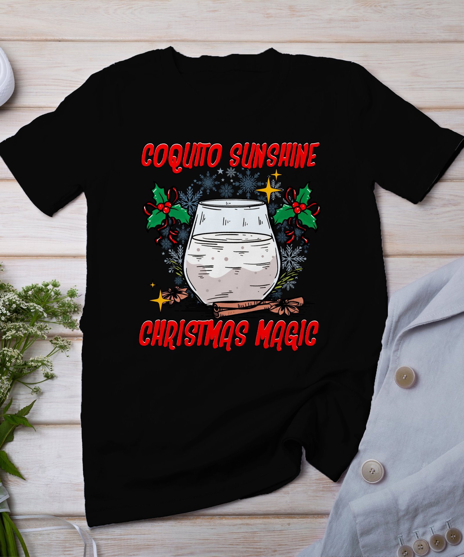 Tropisches Coquito Weihnachten T-Shirt, Traditionelles Kokosnuss Urlaubsgetränk Shirt, Festliches Puerto Rico Karibik Tee, Kokos Reisetop