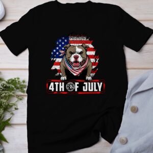 Unabhängigkeitstag Shirt Pitbull USA 4 Juli Outfit Veteran Patrioten Look Freiheit Style Amerika Flaggen Design Rot Weiß Blau Sommerkleidung