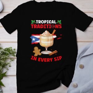 Tropisches Coquito Weihnachten T-Shirt, Traditionelles Kokosnuss Urlaubsgetränk Shirt, Festliches Puerto Rico Karibik Tee, Kokos Reisetop