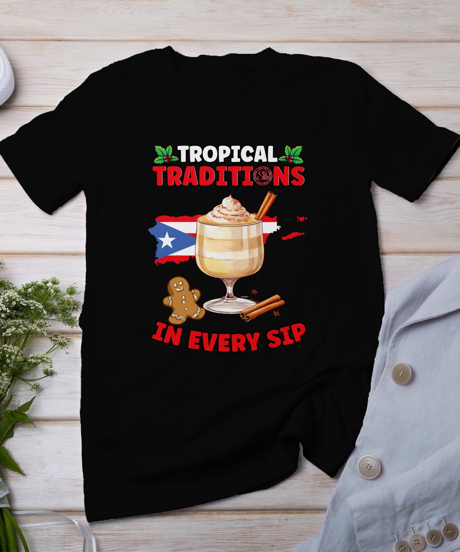 Tropisches Coquito Weihnachten T-Shirt, Traditionelles Kokosnuss Urlaubsgetränk Shirt, Festliches Puerto Rico Karibik Tee, Kokos Reisetop