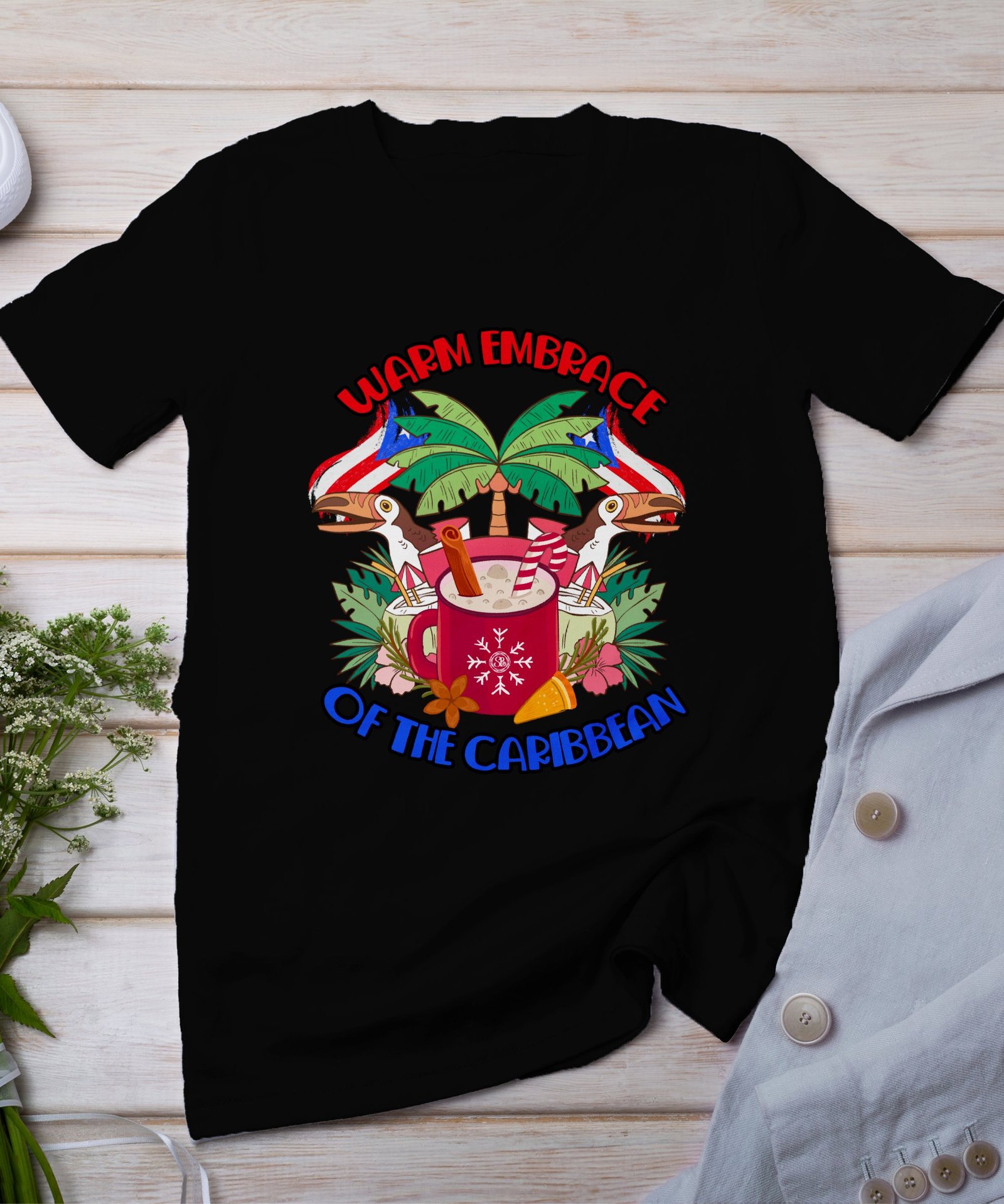Tropisches Coquito Weihnachten T-Shirt, Traditionelles Kokosnuss Urlaubsgetränk Shirt, Festliches Puerto Rico Karibik Tee, Kokos Reisetop