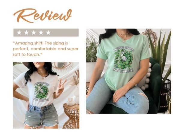 St. Patricks Day T-Shirt mit majestatischen Federn Shirt Irische Schätze Glückssymbole Lustiges Pfauenmotiv Shirt Glückskleeblatt Magie Tee - Image 9