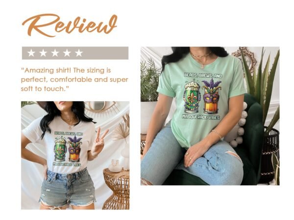 Schickes T-Shirt zum St. Patricks Day und Mardi Gras, Perfekt für Feierlichkeiten, Beads Brews and Masquerade Vibes Design - Image 9