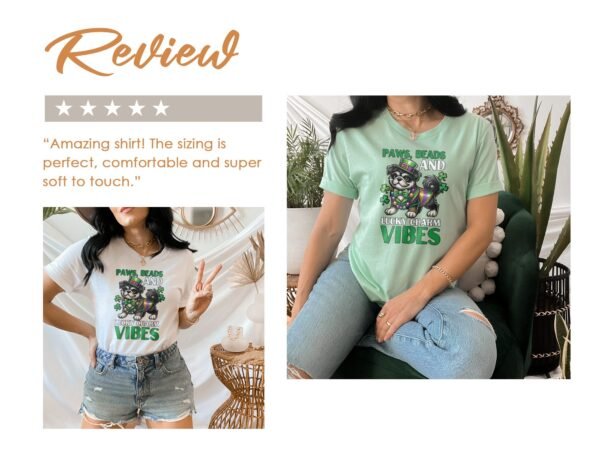 St. Patricks Day Hund Mardi Gras T-Shirt, Lustiger Hund mit Kleeblatt und Perlen, Lucky Charm Vibes Shirt, Lustiger Festtagstee - Image 9