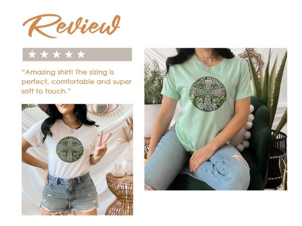 Saint Patrick Pray For Us T-Shirt, Celtic Cross Shirt, Irish Heritage Tee, St. Patrick's Day Clothing, Lucky Clover Apparel, Christian Faith - Image 9