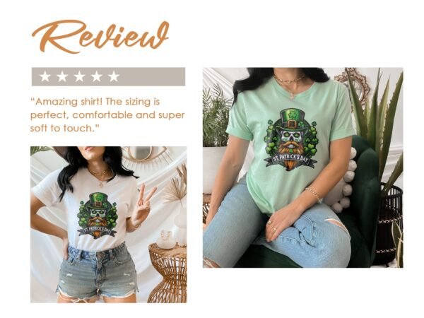 St. Patrick's Day T-Shirt, Lustiger Schädel mit Bart, Kleeblatt Hut Design, Irischer Stolz, Glück Irish Feiern Shirt - Image 8