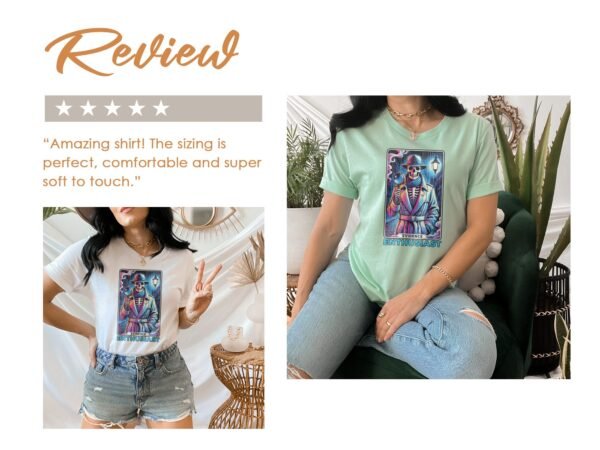 Kriminalfälle Tarot Karten T-Shirt, Mystische Tarotkarten für Krimi Fans Tee, Esoterik Kartenlegen Detektiv Top, Tarotdeck Wahrsager Shirt - Image 9
