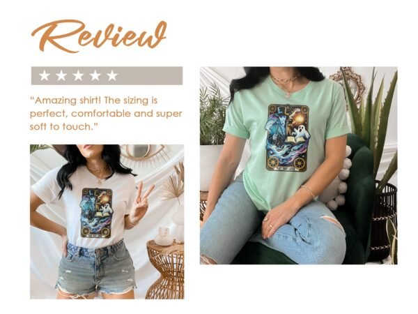 Kriminalfälle Tarot Karten T-Shirt, Mystische Tarotkarten für Krimi Fans Tee, Esoterik Kartenlegen Detektiv Top, Tarotdeck Wahrsager Shirt - Image 9