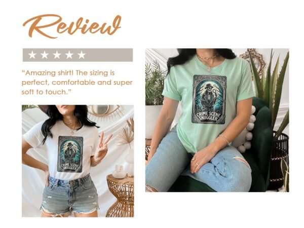 Kriminalfälle Tarot Karten T-Shirt, Mystische Tarotkarten für Krimi Fans Tee, Esoterik Kartenlegen Detektiv Top, Tarotdeck Wahrsager Shirt - Image 9